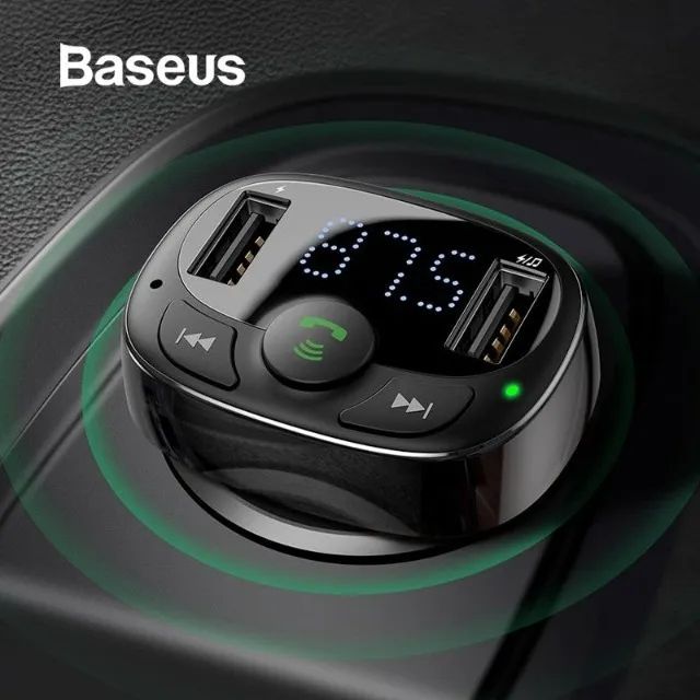Adaptador Baseus Veicular Carregador Celular 3,4A Dual USB Transmissor FM Bluetooh Rádio  - Foto 3
