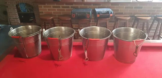 4 Baldes Inox Com Alça 8 Litros com abridor - ótimo para colocar cerveja gelar