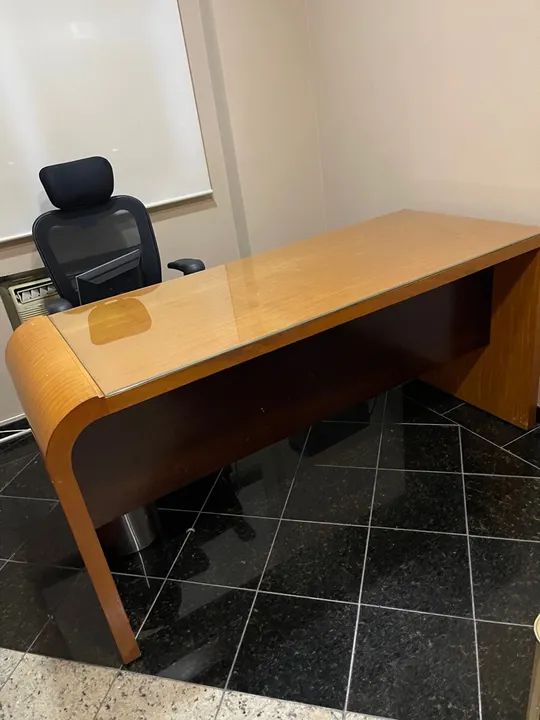 Wooden Office Desk with Glass Top