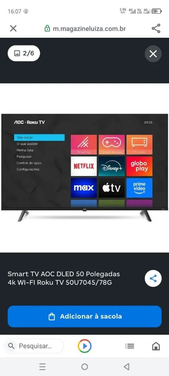 Vende tv 50 polegada AOC 4 meses de uso nova nova controle manual e tá na caixa 
