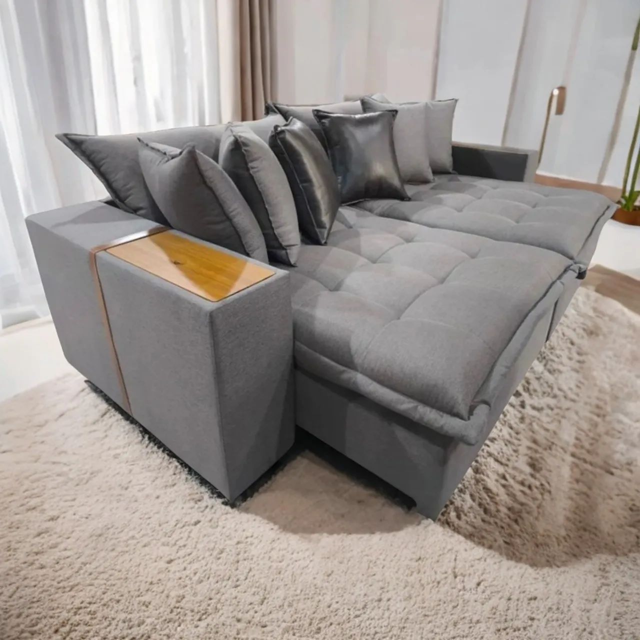 Sofá Cama Retrátil Thebas 2,50 m Linho Cru 304/Courino Dá-las - Foto 4