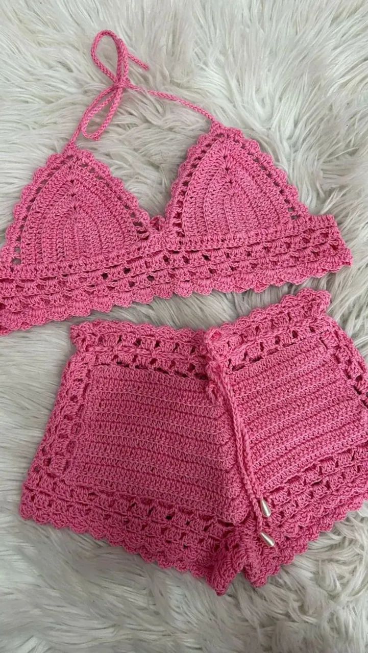 Conjunto de biquíni Crochê Rosa - Foto 3