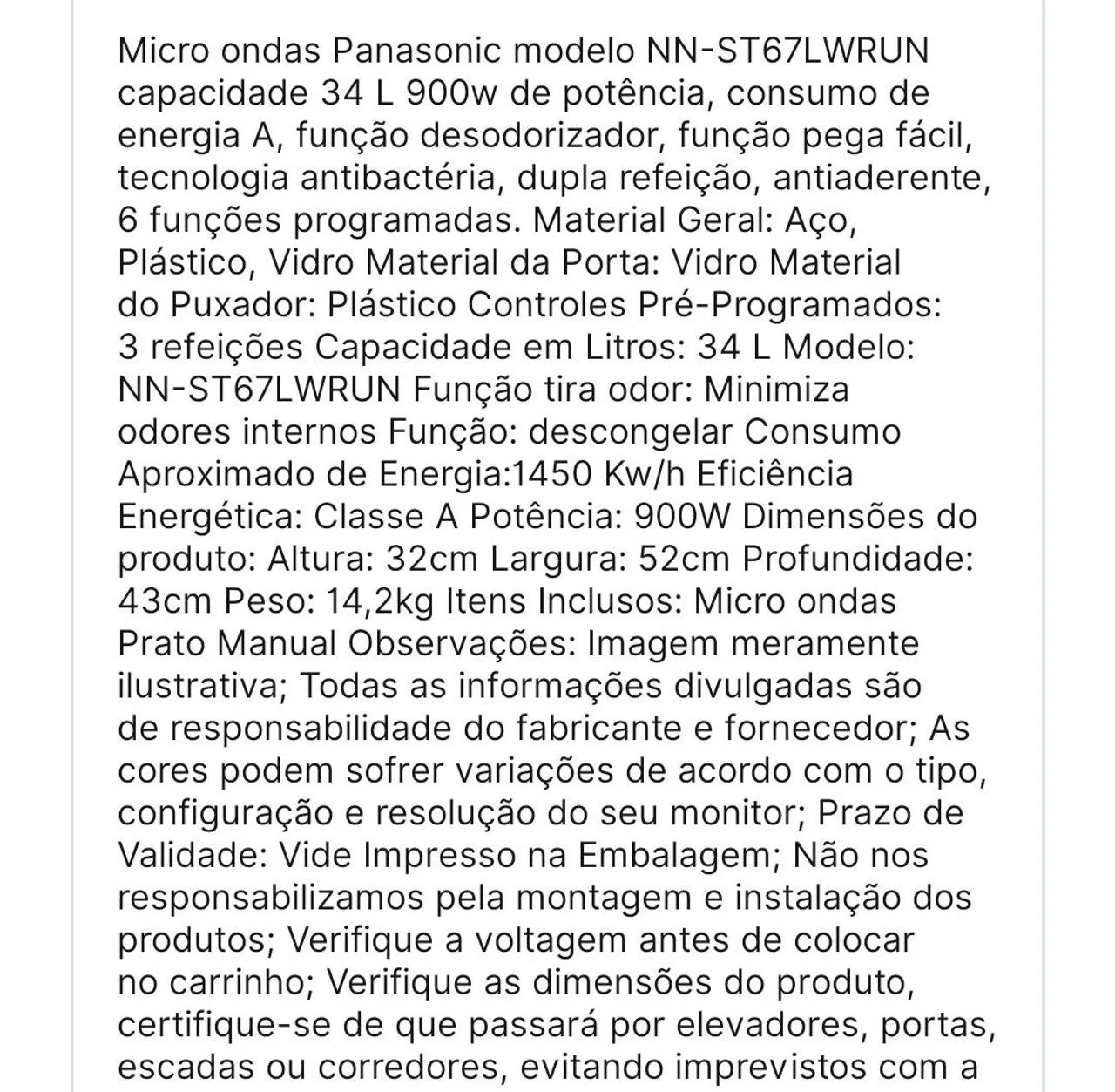 Micro-ondas Panasonic 34L, Lacrado + NF (Até 12x) - Foto 5