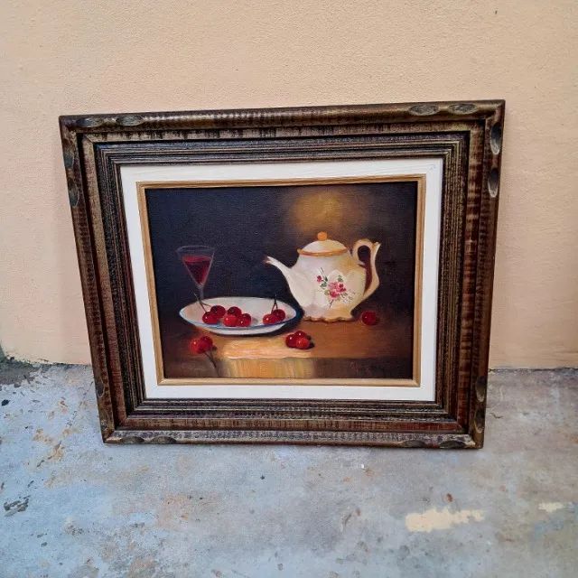 Quadro Decorativo Óleo Sobre Tela - Cerejas - Foto 3