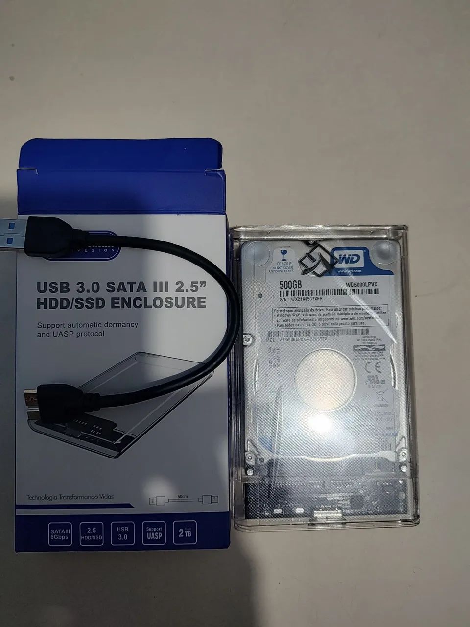 HD externo WD 500 GB+ Cabo USB 3.0 + Case Transparente - Foto 2
