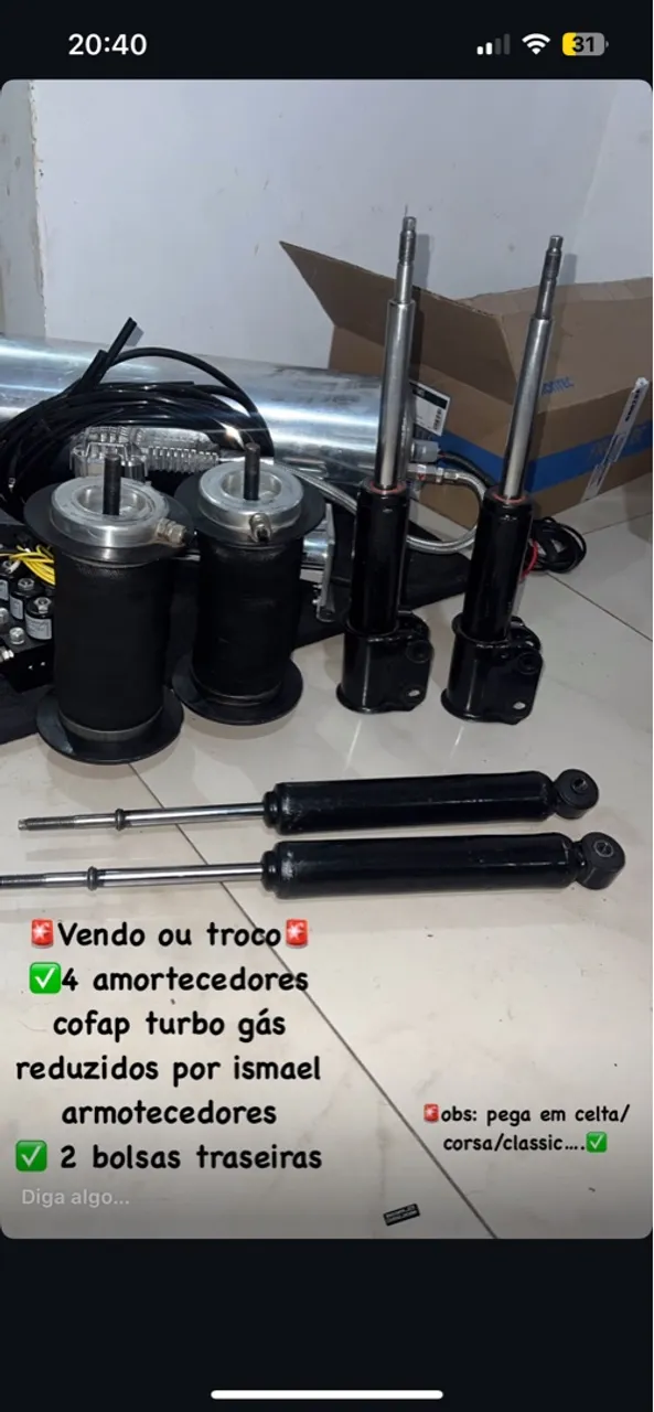 Amortecedores reduzidos e bolsas traseiras