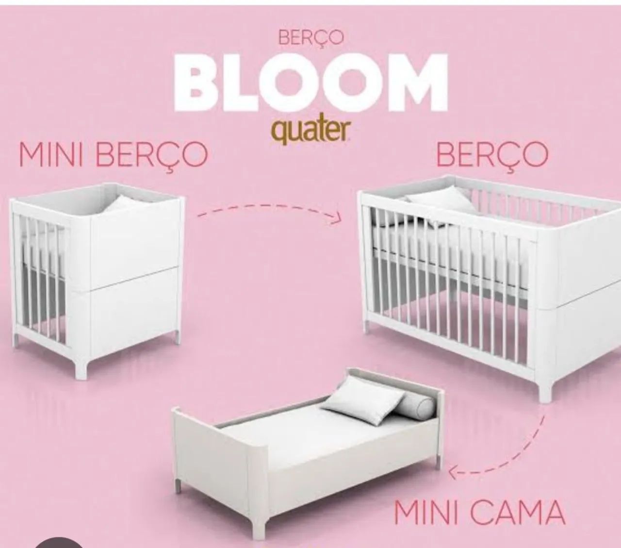 Berço evolutivo em madeira maciça Quater Bloom rosa64628722785410120
