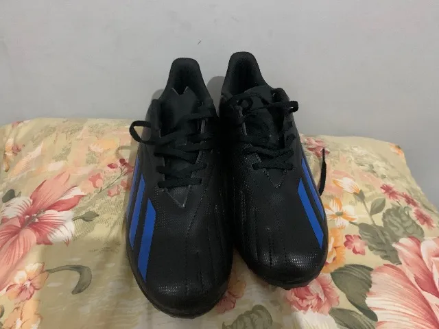 Chuteira Society Adidas Deportivo preta e azul