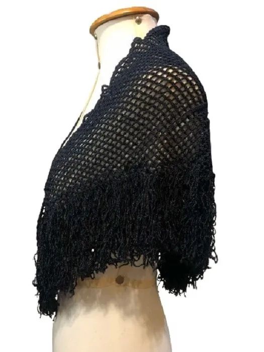 Xale De Crochê Linha Preto 110 cm x 50 cm - Foto 2