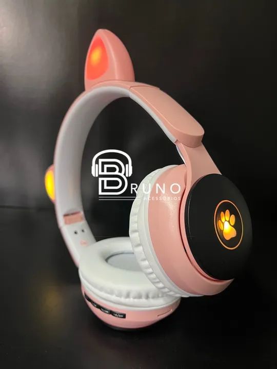 Fones de Ouvido Bluetooth Gato - Com Led - Rosa - Foto 4