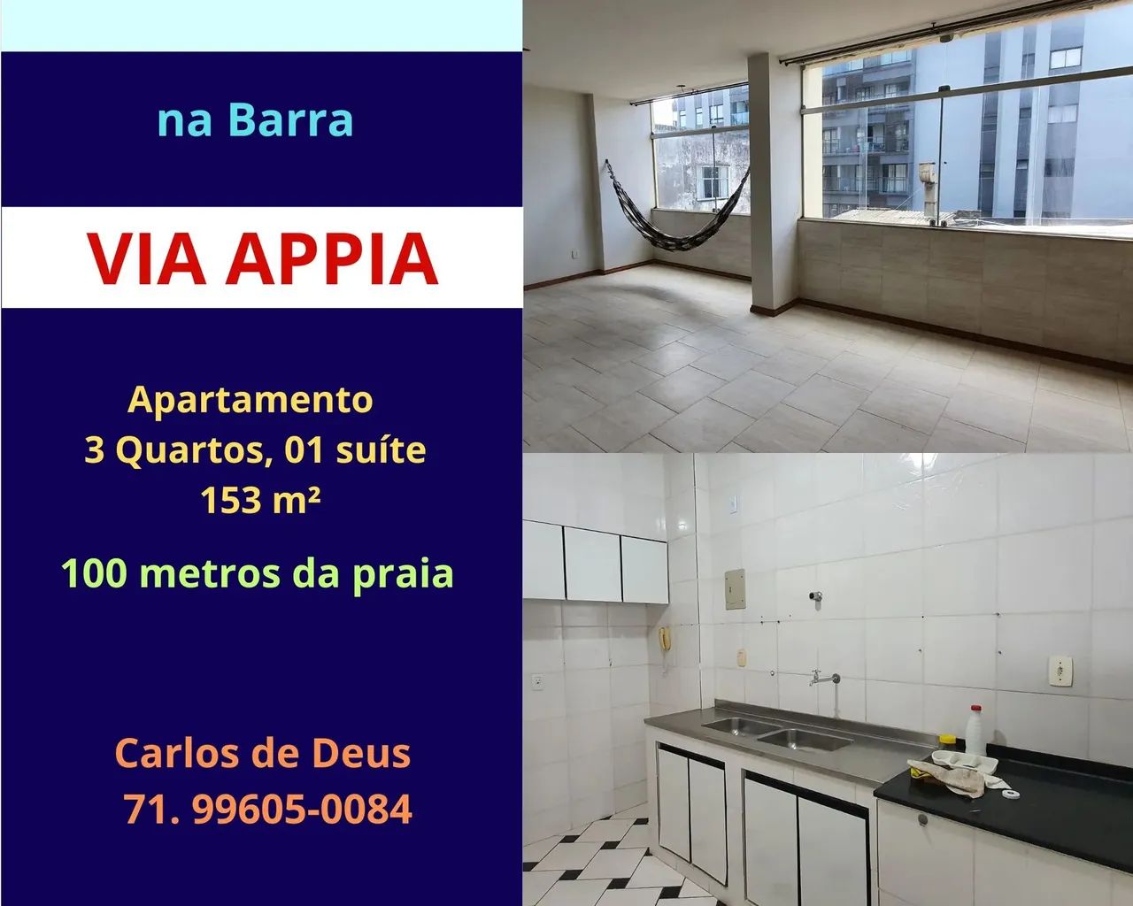 Apartamento na Barra , 3 Quartos, 1 Suíte, 153m², 3 sanitários, sala , 01 vaga,  Próximo à