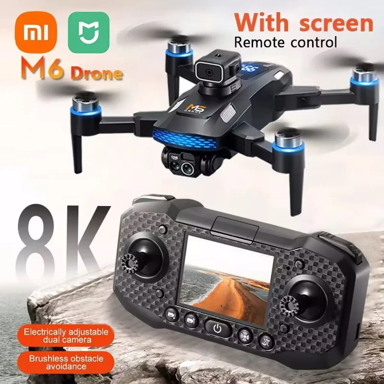 Drone com Tela no Controle e cartão SD de 8 GB. Controle Recarregável.