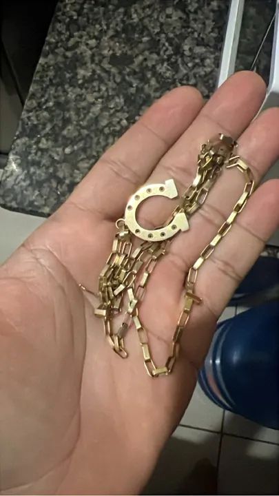 Cordão de Ouro 18k com Pingente de Ferradura - Foto 2
