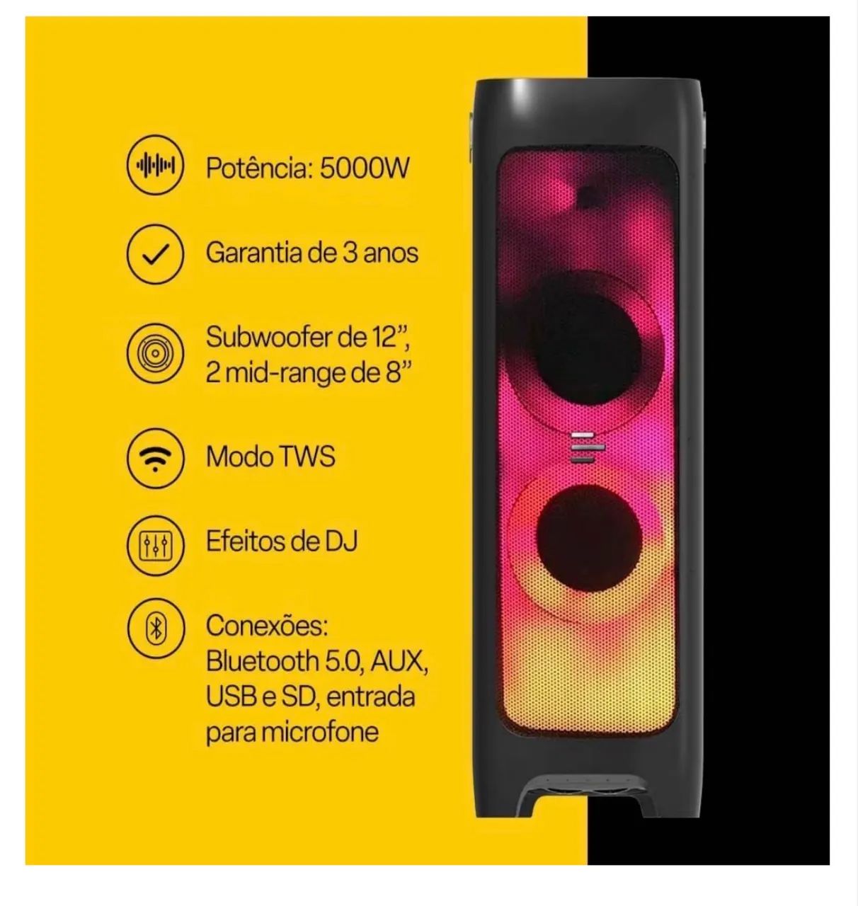 Caixa de Som Torre Flamebox DJ 5000W RMS Pulse - SP512
