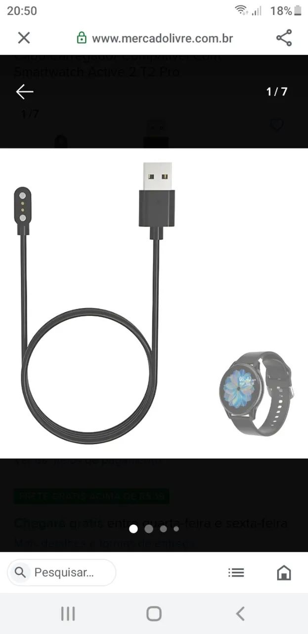 Cabo Carregador Compativel Com Smartwatch Active 2 T2 Pro