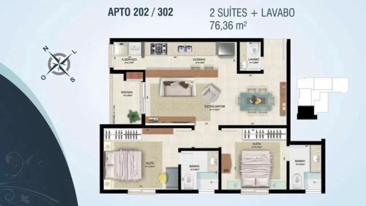 Apartamento com 2 suítes | 76 m² | Semi-mobiliado - Foto 5
