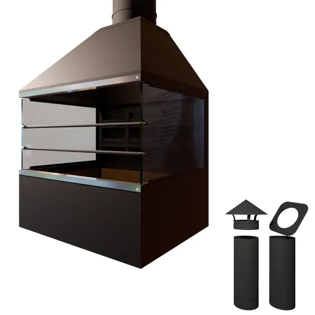 Churrasqueira de Parede Em Chapa Inox 304 escovado E72V - com vidros laterais - Pintado
