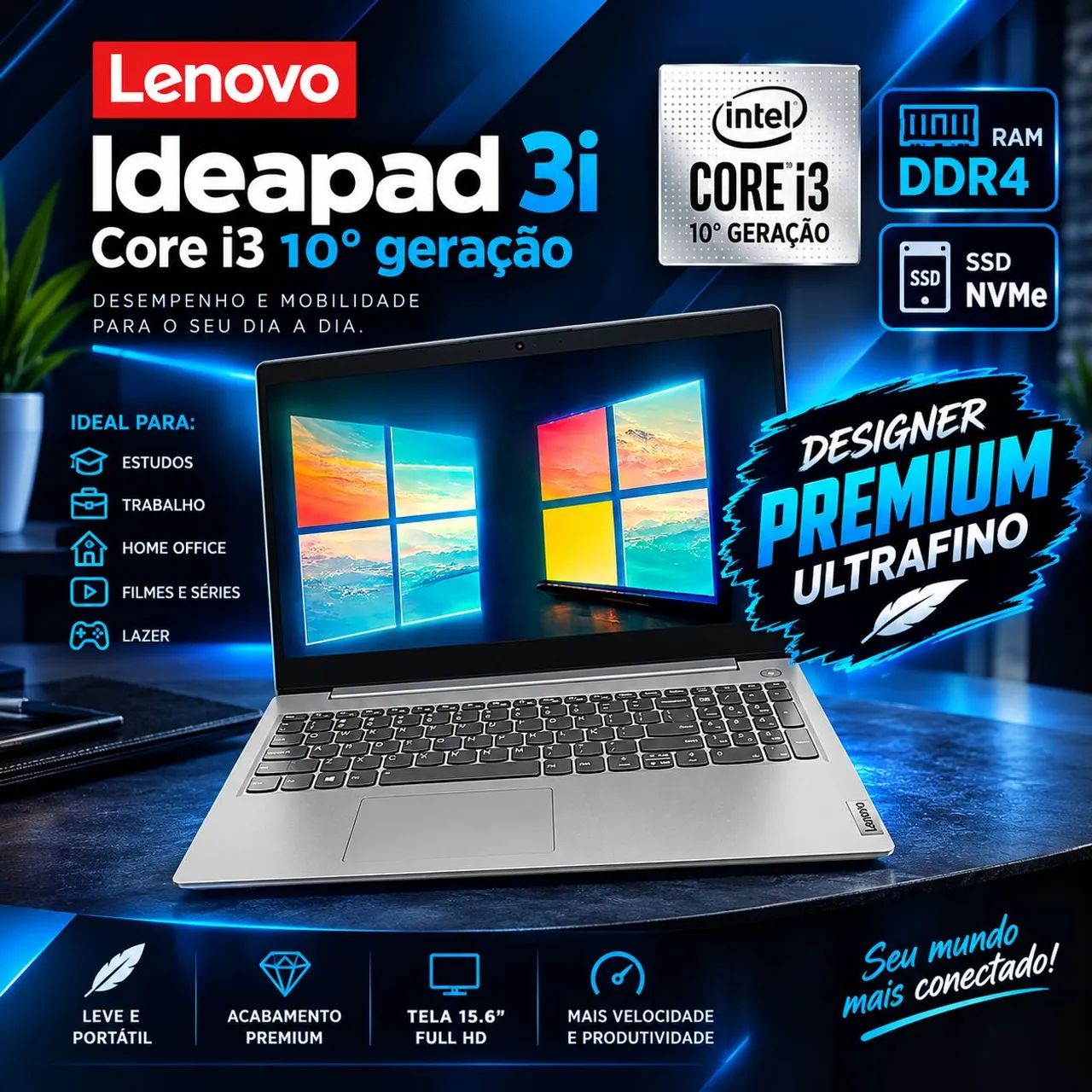 Notebook Lenovo Ideapad Core i3 10° geração DDR4 (A pronta entrega)