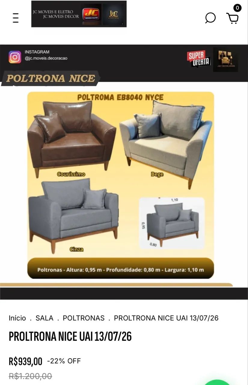 POLTRONA NICE COM ALMOFADAS 