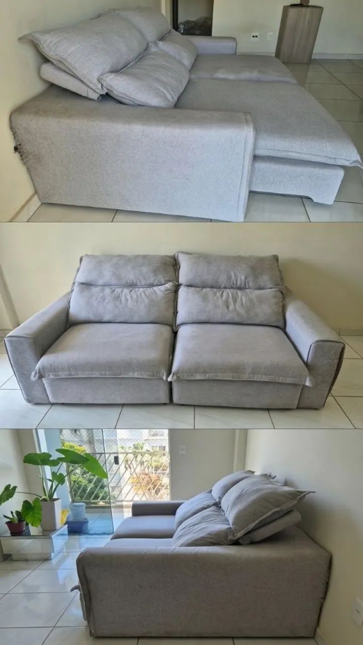 Vendo sofá modular reclinável cinza.