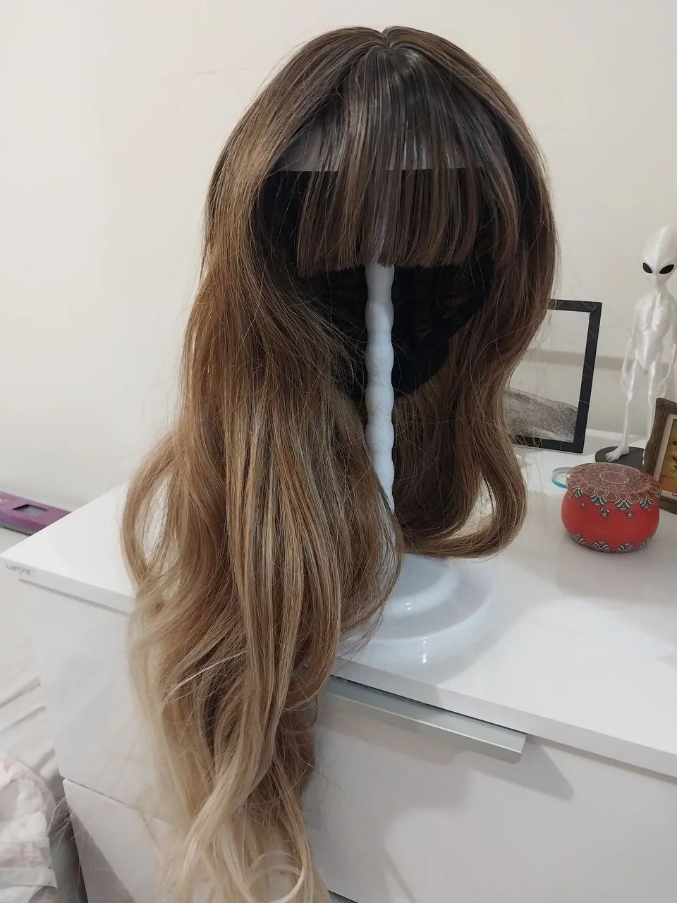 Wig Morena iluminada com franja - Foto 4