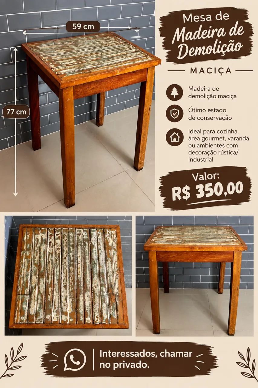 Mesa madeira demolição maciça  - Foto 4