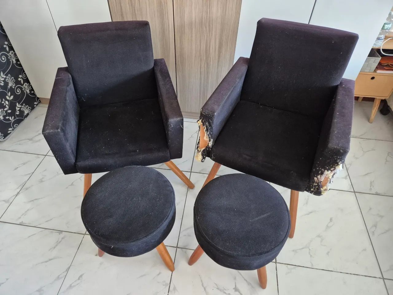 Donation - 2 Armchairs with Footstools (Used - Require Refurbishment)65581375501825123