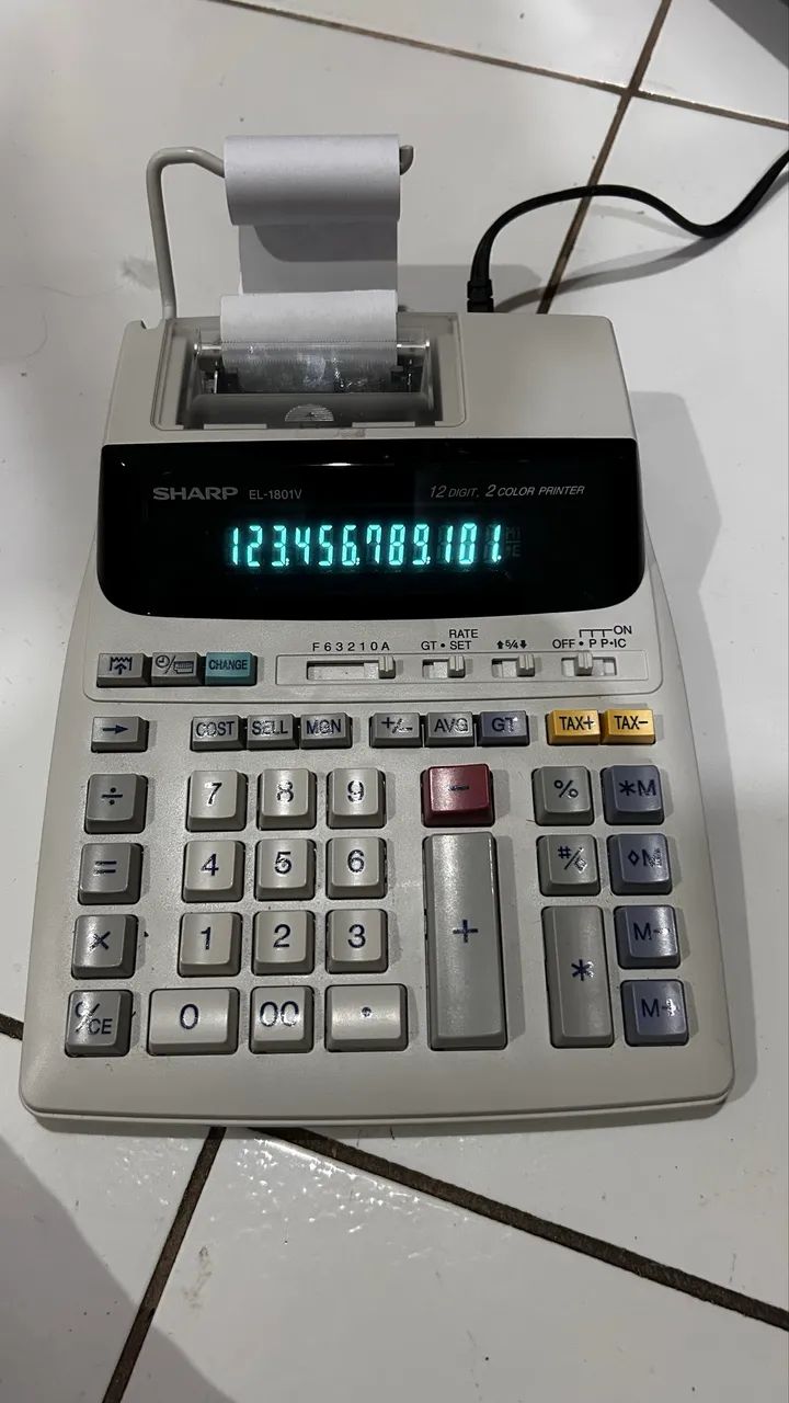 Calculadora de Mesa com Bobina Sharp EL-1801V Bicolor (Visor Azul 12 Dígitos)