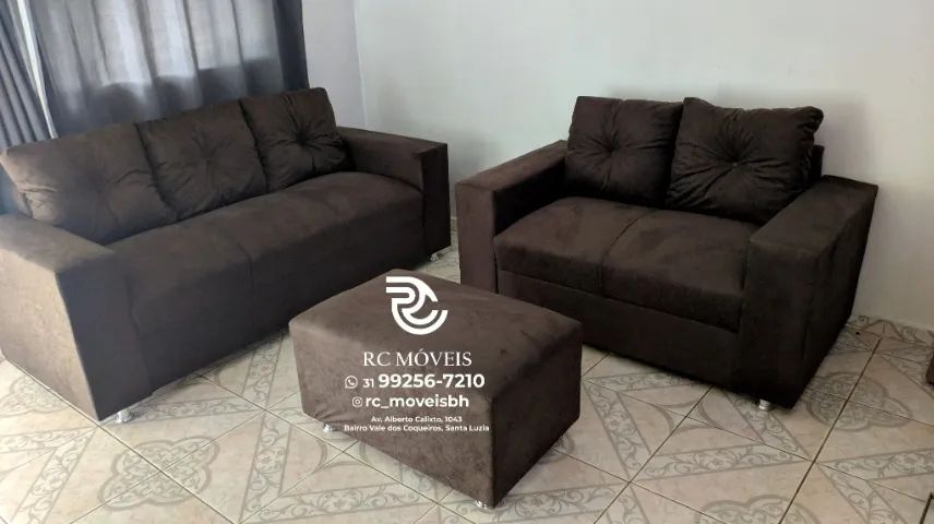 Sofá 2 e 3 assentos com Puff Suede macio D33 Confortável Direto da Fábrica - Foto 5