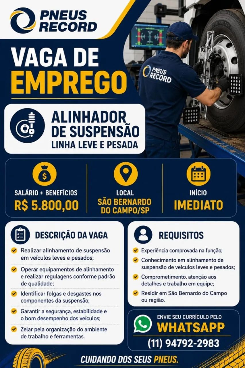 Vaga Mecânico alinhador pesado e auto