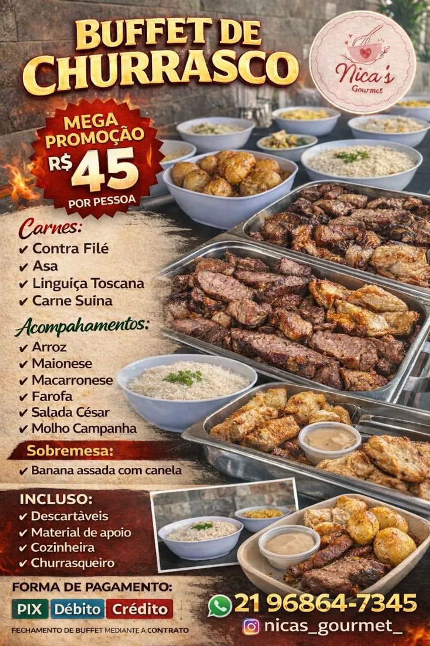 Buffet de churrasco e festa completo 