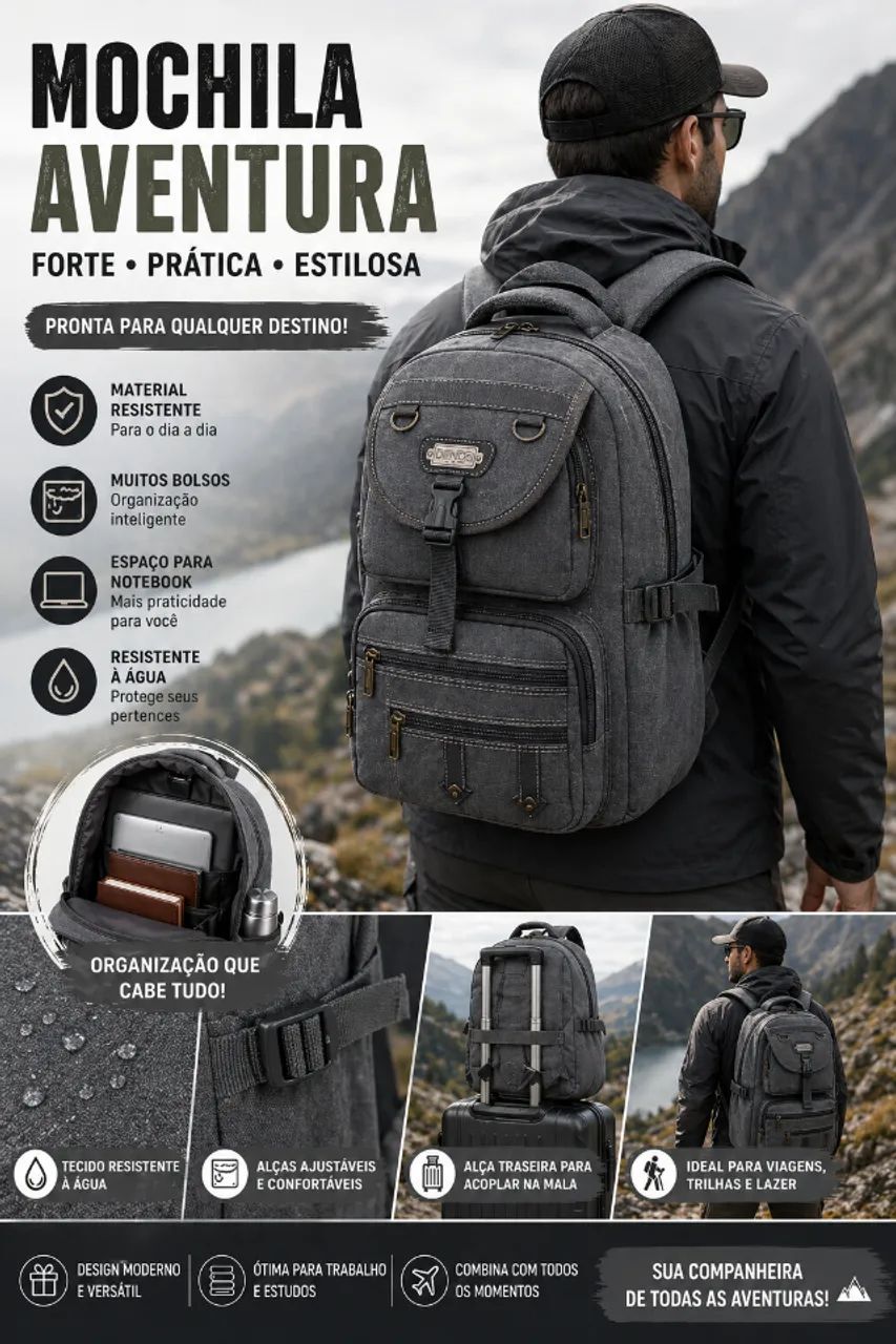 Mochila de Lona Costas Canvas Resistente Denlex DL0837 - Foto 4