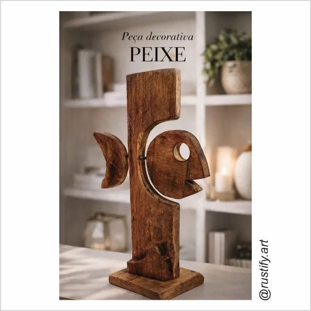 Peixe decorativo sustentável design único em madeira reciclada