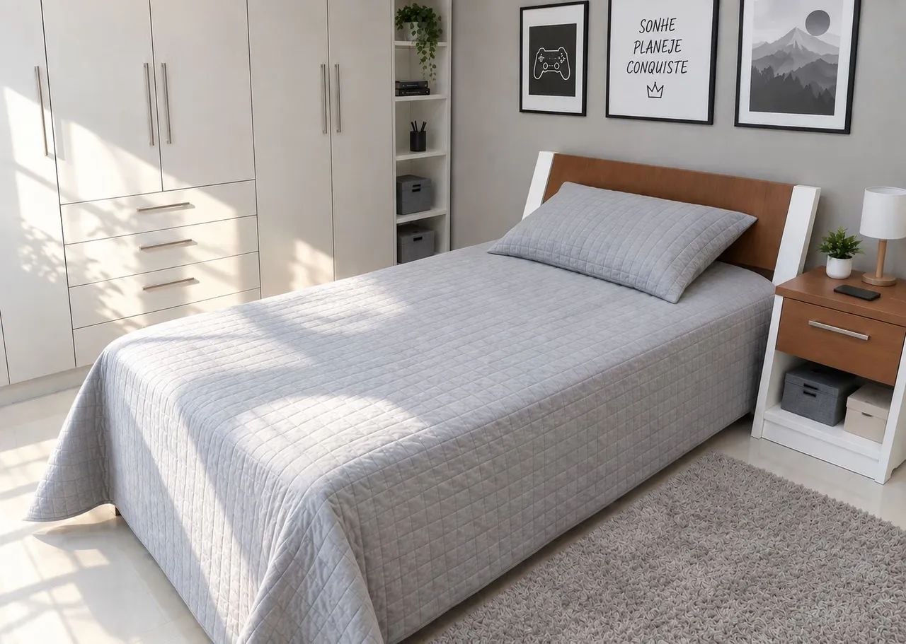 Cama de solteiro com criado mudo 