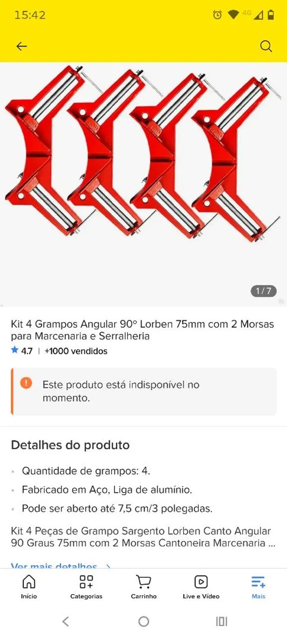 Kit 4 Grampos Angular 90º 75mm Marcenaria e Serralheria - Foto 2