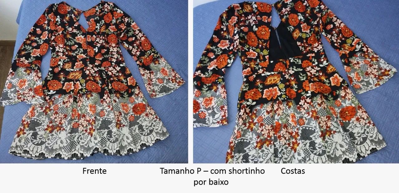 Vestido curto com manga comprida.