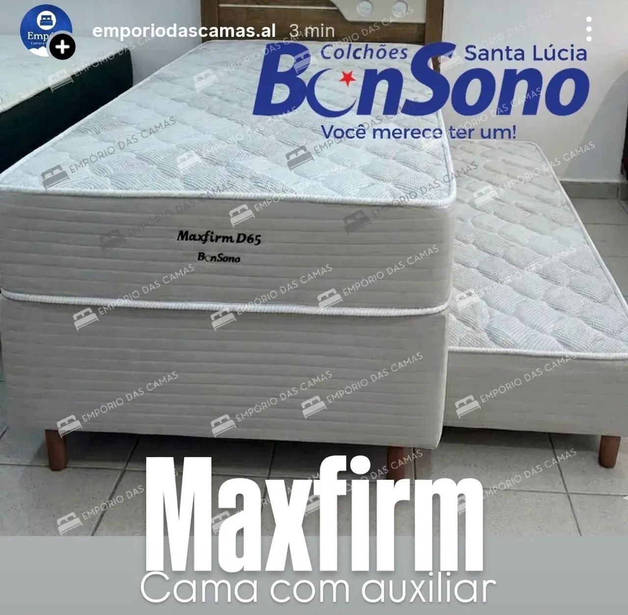 Cama ortopédica solteiro com auxiliar R$ 1369 solteiro sem auxiliar R$ 1.059 Bonsono 