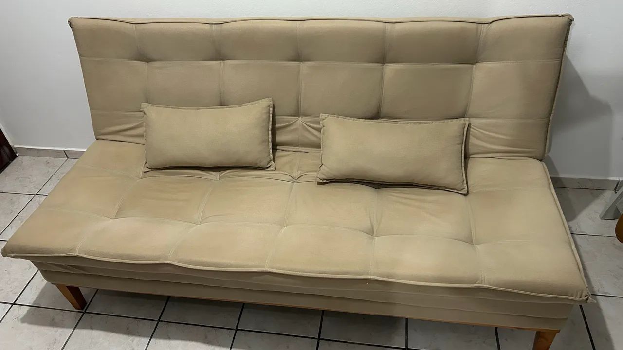 Sofá cama 3 lugares suede bege - Foto 4