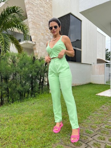 Conjunto Calça e cropped azul 