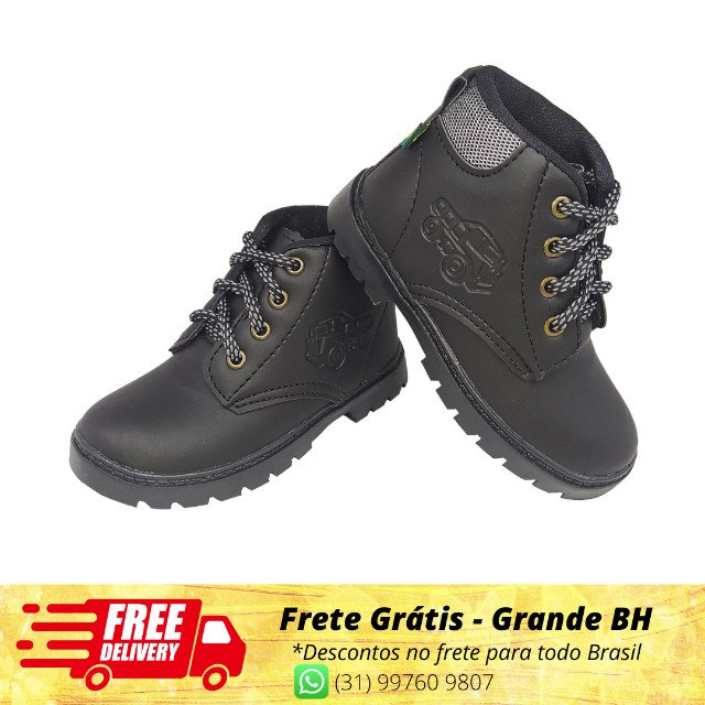 Bota Botinha Infantil Gibizinho Masculina Baby Coturno  Preta