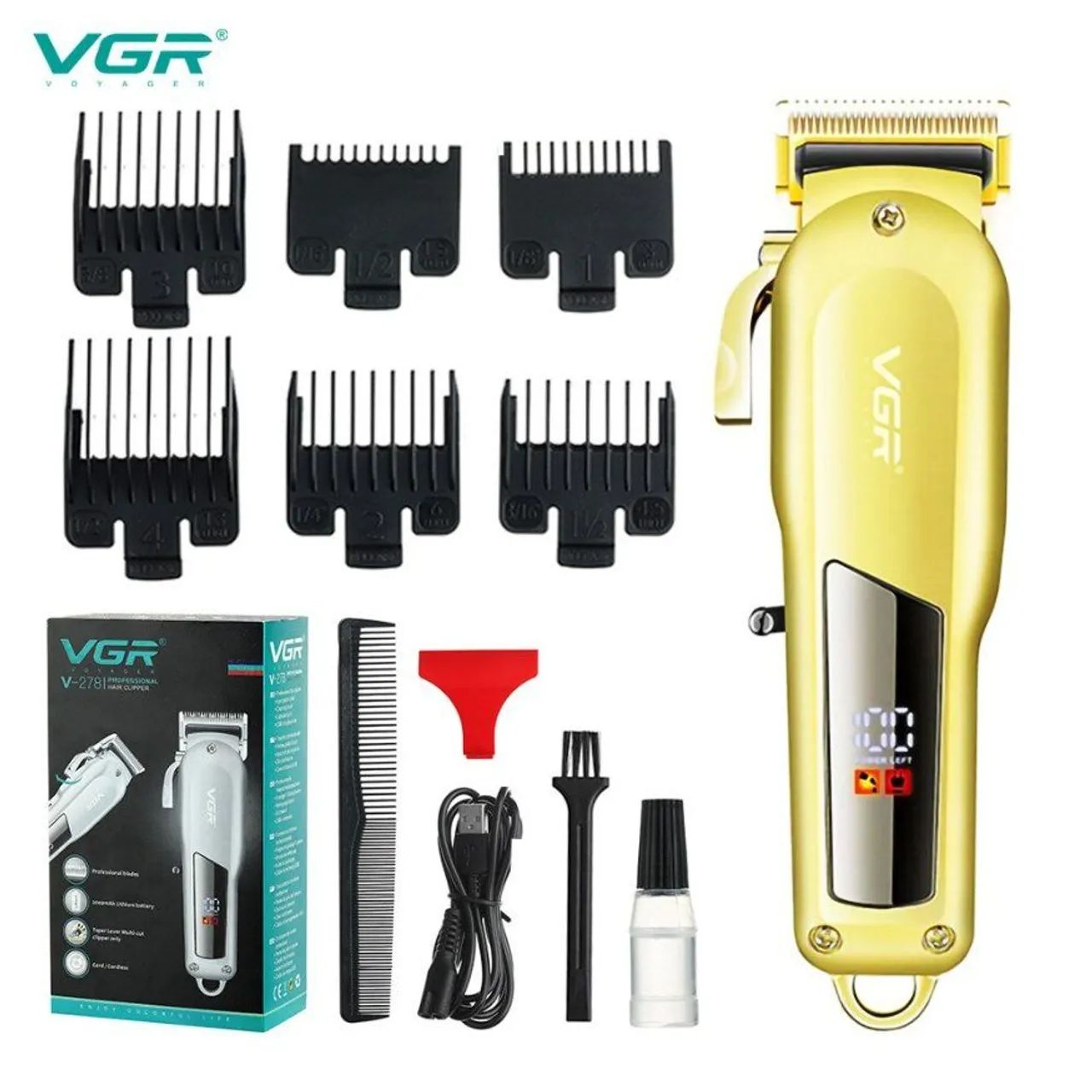 Maquina Cortar Cabelo Sem Fio PROFISSIONAL VGR GOLD/Display LCD/Lâmina CARBONo/+ 6pentes  - Foto 6
