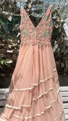 VESTIDO ARTE SACRA CAMADAS  ROSÊ ROSA PEDRARIA NOIVA MADRINHA DEBUTANTE FORMATURA - Foto 4