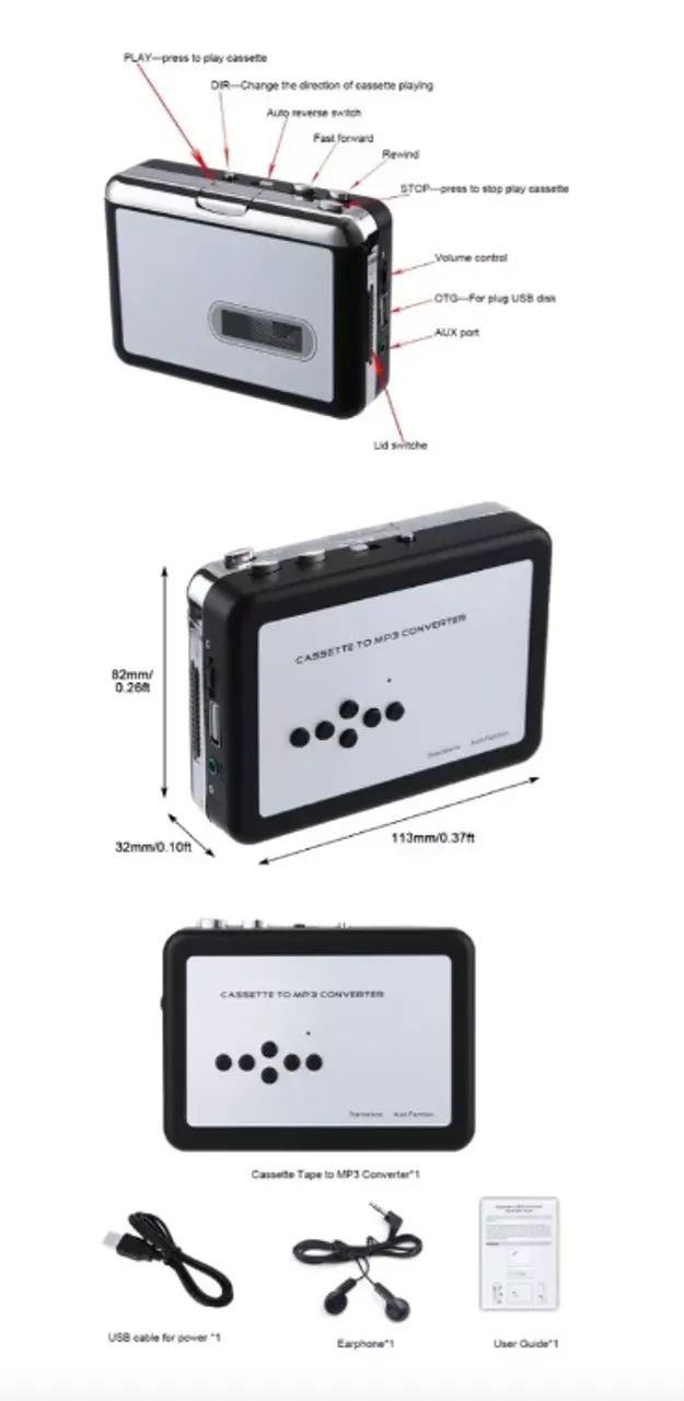 Ezcap Áudio Fita K7 conversor para pen drive analogico para