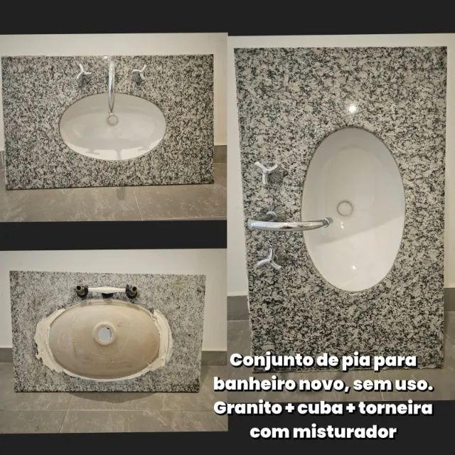 Conjunto Pia Banheiro Granito C/ Torneira e Cuba Louça Docol - NOVO SEM USO - Foto 3