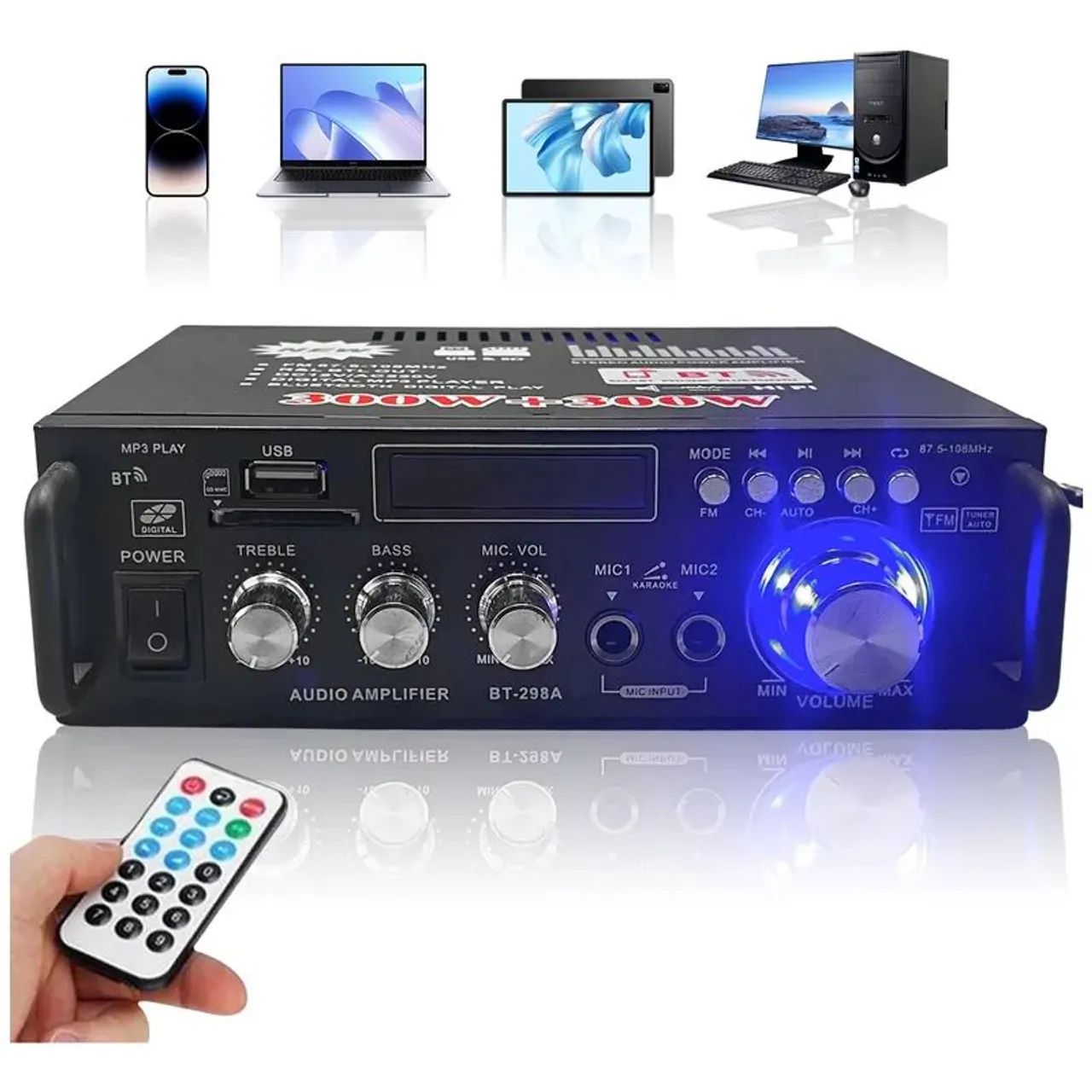 Amplificador Bluetooth 600w bass usb 
