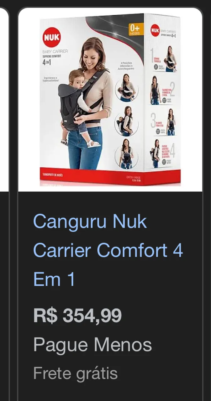 Canguru Carregador de Bebê Supreme Comfort 4 em 1 Preto NUK