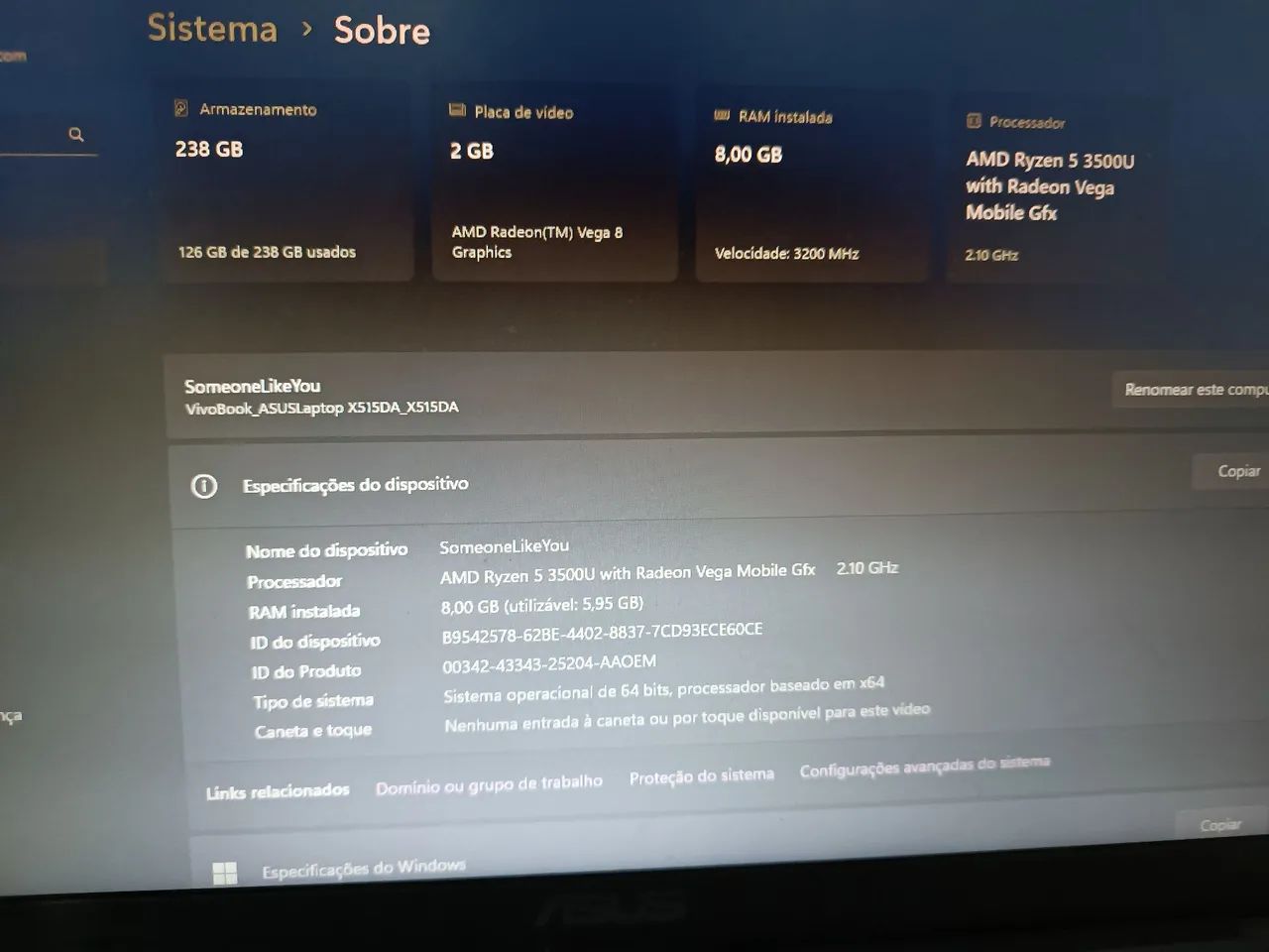 Notebook Asus Ryzen 5 + SSD 256gb + 8gb de ram - Foto 3