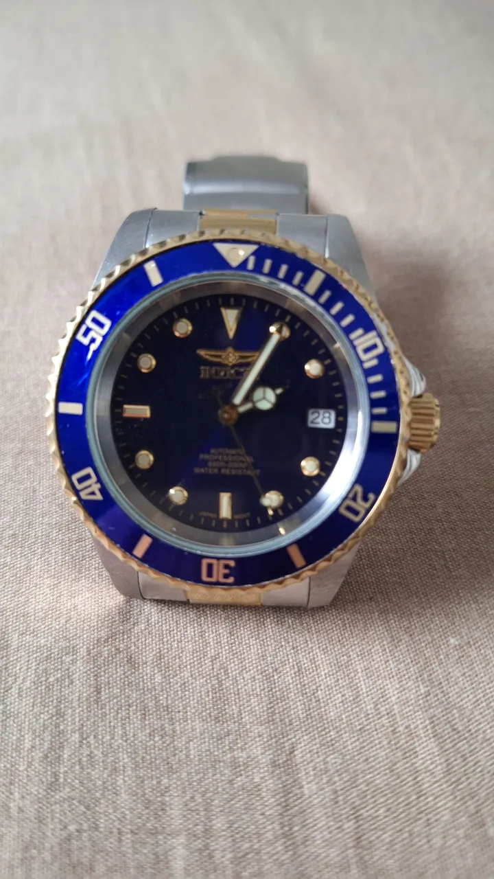 Relógio Invicta automático Pro Diver Azul e Dourado