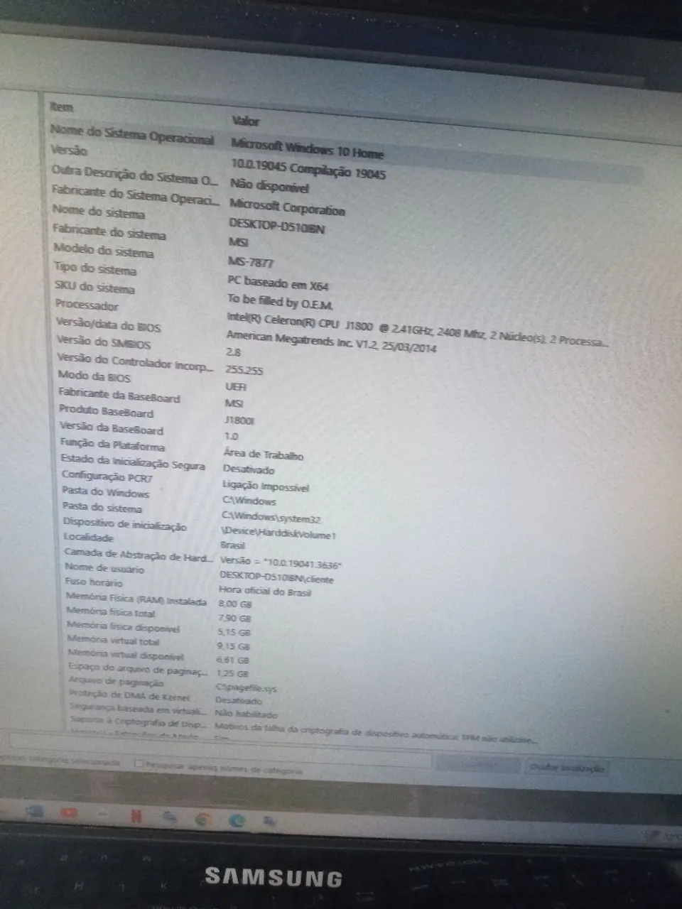Computador Samsung com Teclado