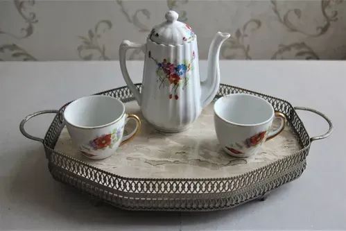 Bandeja em Prata com Fundo Marmore Italia Polido ( 40 X 25 ) 